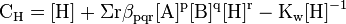 \mathrm{C_H = [H] + \Sigma r \beta_{pqr}[A]^p[B]^q[H]^r - K_w[H]^{-1}}