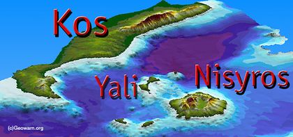 Threedimensional image of the caldera of Cos with its volcanoes Yali & Nisyros