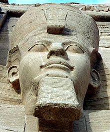 One of the four external seated statuesof Ramesses II at Abu Simbel.
