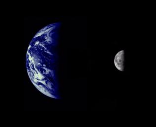 MARINER 10 PHOTO OF EARTH AND MOON