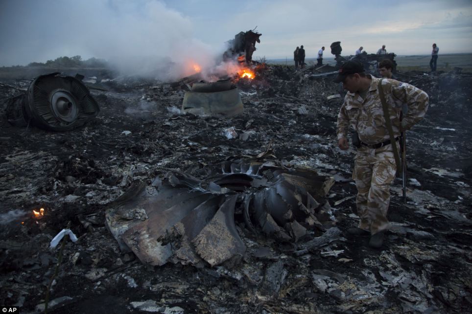 No survivors: Witnesses say body parts are scattered over a distance of 15km, suggesting the plane broke up in mid-air