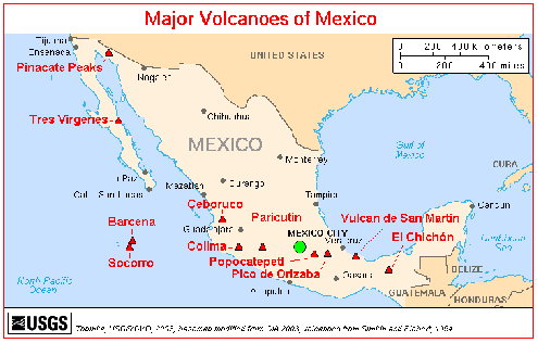 map mexico volcanoes