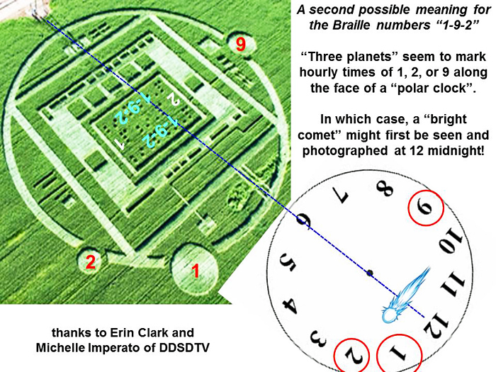 Chualar crop circle indicates clock face with 1, 9, and 2