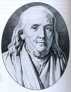 This drawing, based on a sculpture by Houdon, was acclaimed for its very accurate resemblance to Ben Franklin (age 72).