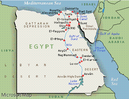 Egypt is bound on the north by the Mediterranean Sea, on the east by Israel 