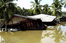 Wreckage of a home in Indonesia after Tsunami went through on 26th Dec 2004