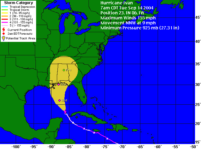 Hurricane Ivan Tracking Chart